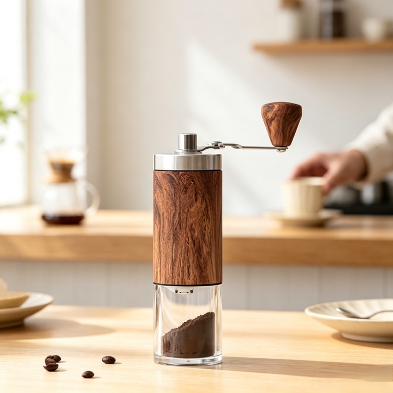 Portable Wood‑Grain Manual Cof - đánh giá và giá Burr Hand Grinder