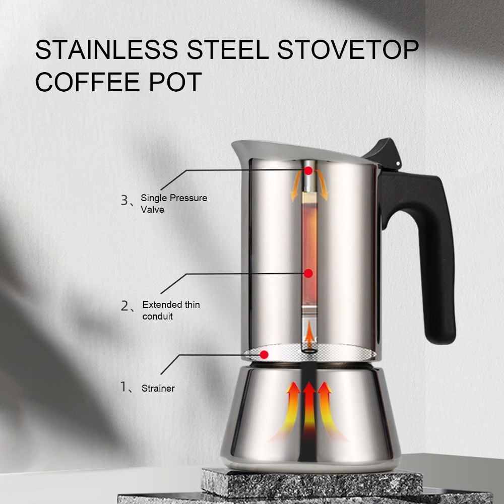 Stainless Steel Moka Pot Large - đánh giá và giá Moka Pot Stove